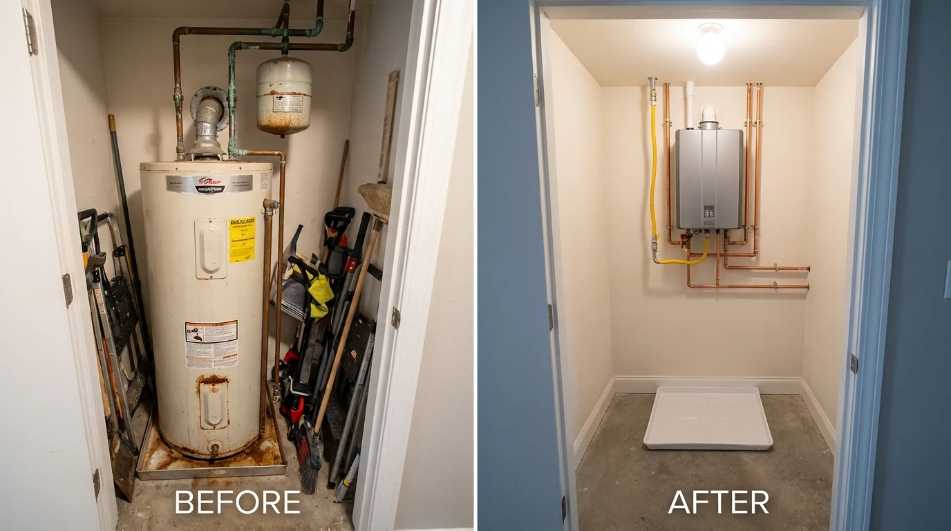 Tank water heater versus wall-mounted tankless unit comparison for Walling, TN homeowners